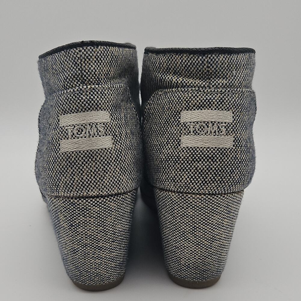 TOMS Desert Wedge Canvas Ankle Booties Gray Navy Metallic Tweed Women's Size 8 - Picture 4 of 8